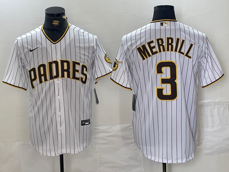 Men's San Diego Padres Jackson Merrill #3 White Home Jersey